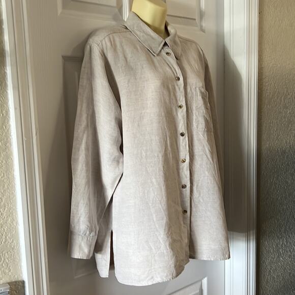 Notations Woman 1X Natural Beige Linen Blend Tunic Blouse - Picture 2 of 10